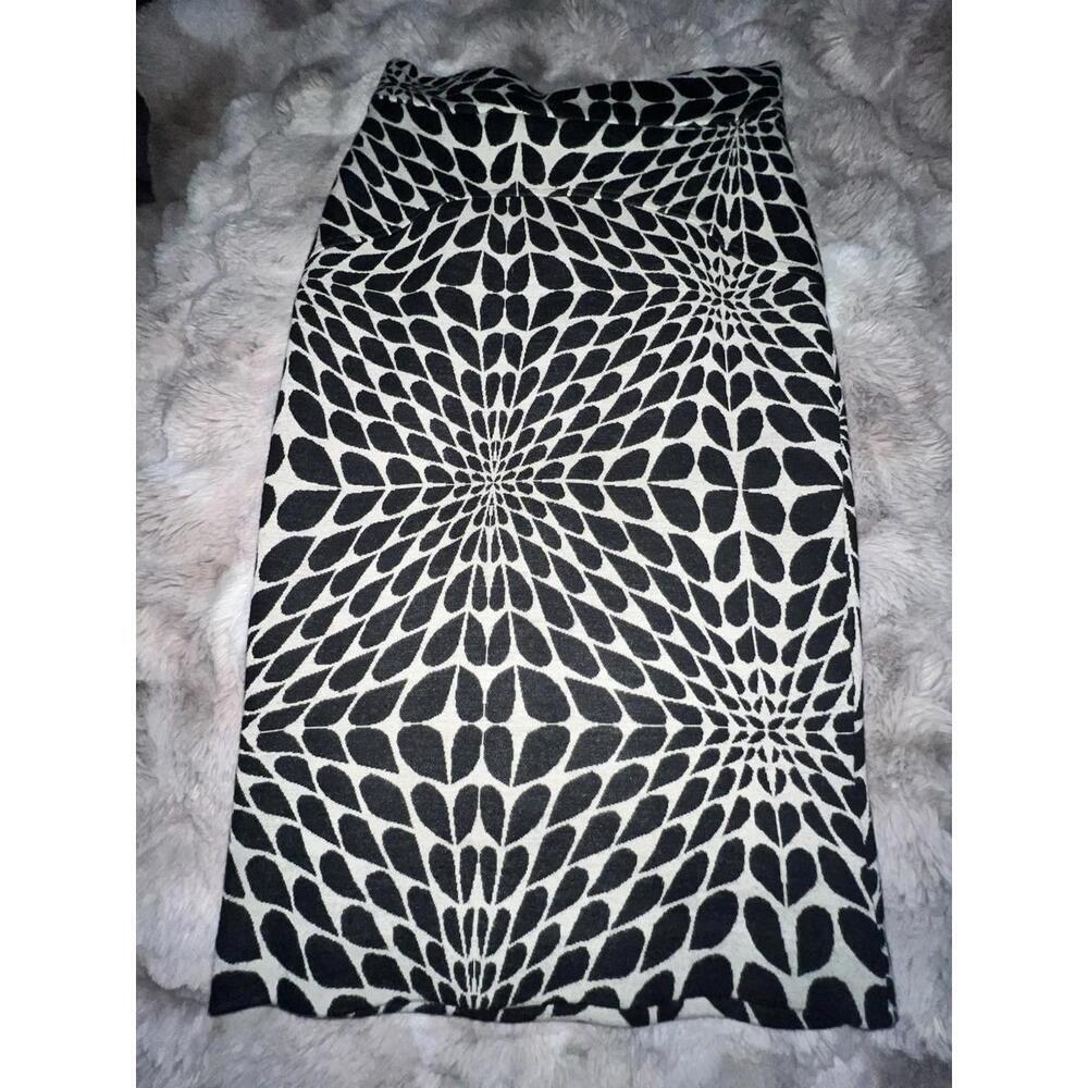 Isabel De Predro Womens Black White Abstract Stretch Pencil Midi Skirt Size 8